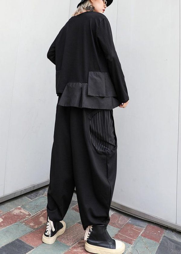 Classy black cotton shirts patchwork box fall shirts - Image 4