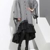 Classy gray Cotton quilting clothes lapel Ruffles Knee Dress