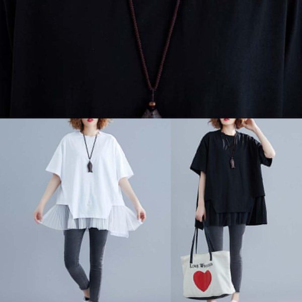 Classy white linen top silhouette Inspiration o neck patchwork summer blouse - Image 5