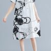 Classy white print linen Wardrobes o neck short sleeve shift summer Dress