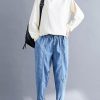 Classy Spring Women Pants Fashion Denim Blue Photography Elastic Waist Patchwork Pant