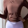 Coffee Patchwork Hollow Out Button Yoga Shirts