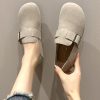 Comfortable Beige Suede Splicing Buckle Strap Flat Shoes