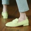 Comfortable Light Green Sheepskin Splicing Flats Shoes