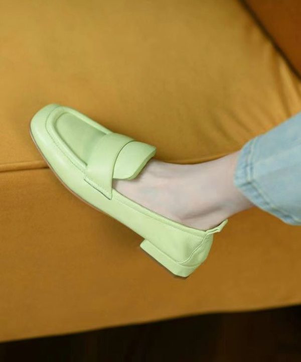 Comfortable Light Green Sheepskin Splicing Flats Shoes - Image 5