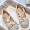 Comfy Apricot Zircon Buckle Strap Girls Flat Feet Shoes