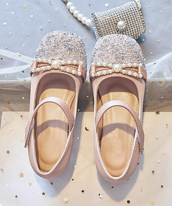 Comfy Apricot Zircon Buckle Strap Girls Flat Feet Shoes - Image 2