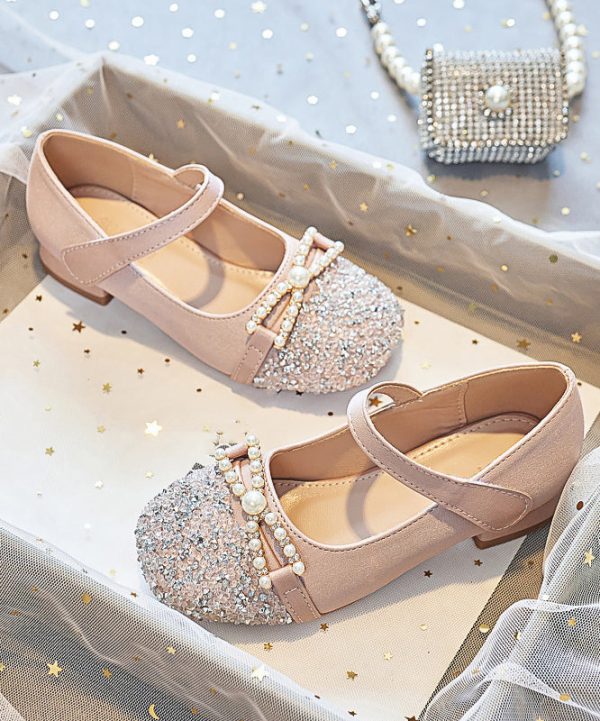 Comfy Apricot Zircon Buckle Strap Girls Flat Feet Shoes - Image 4