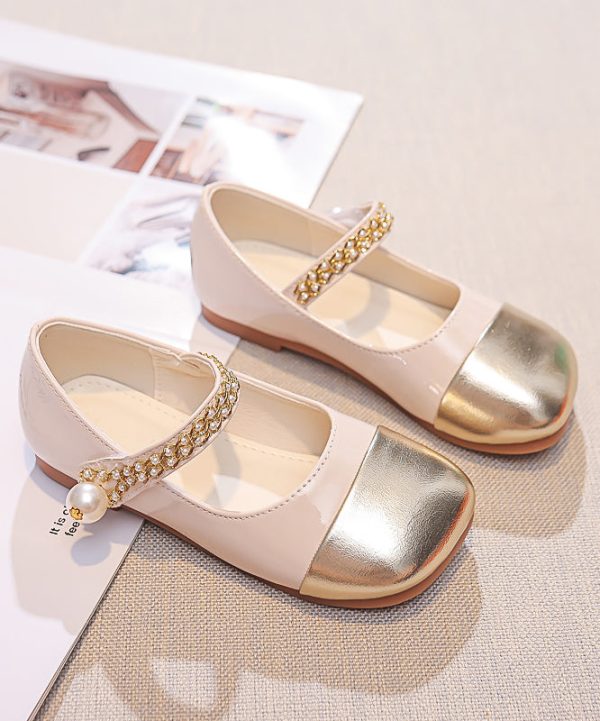 Comfy Kids Girls Flat Feet Shoes Beige Faux Leather Buckle Strap - Image 3