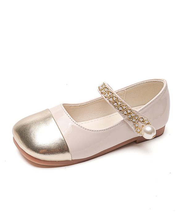 Comfy Kids Girls Flat Feet Shoes Beige Faux Leather Buckle Strap - Image 5