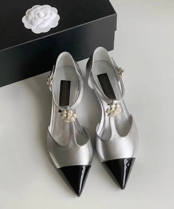 Comfy Splicing Wedge Sandals Black Cowhide Leather Pointed Toe - Image 3