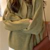 Comfy fall green knit sweat tops plus size high neck knit blouse