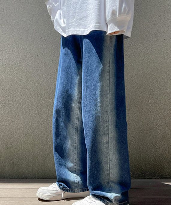 Cool Blue Gradient Pockets Denim Pants Men Apparel Fall
