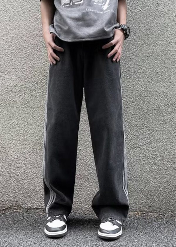Cool Blue Pockets Patchwork Denim Pants Men Apparel Fall - Image 4
