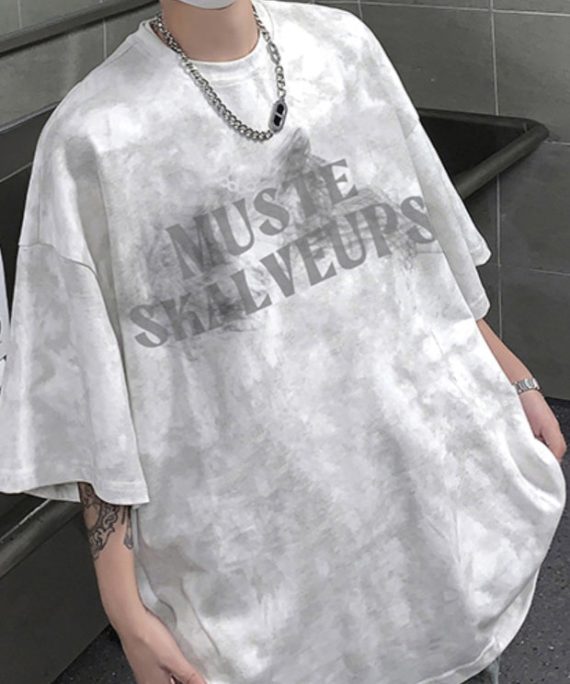 Cool White O Neck Tie Dye Plus Size Cotton Men T Shirts Summer