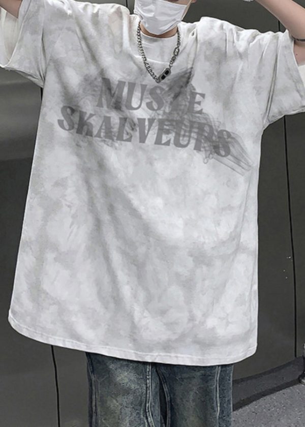Cool White O Neck Tie Dye Plus Size Cotton Men T Shirts Summer - Image 3