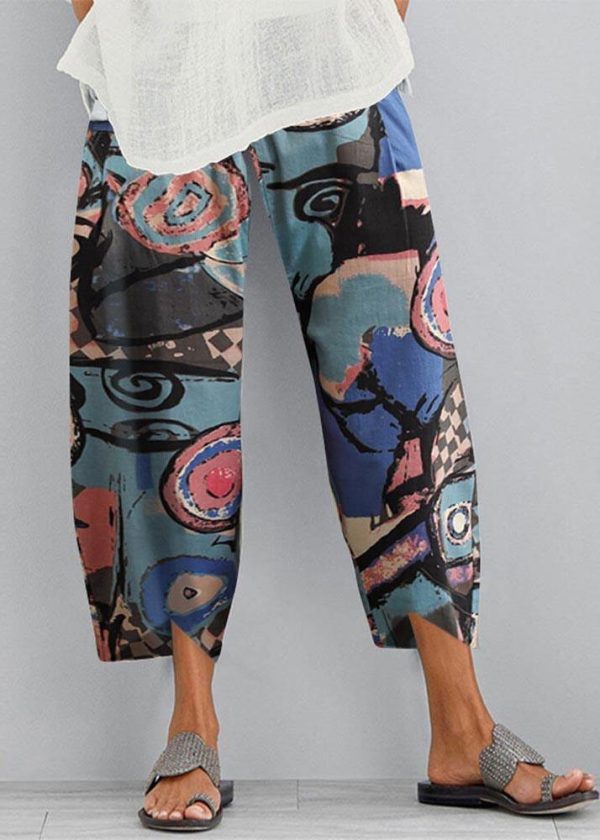 Cotton hemp printed elastic large size Capris - Image 2