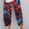 Cotton hemp printed elastic large size Capris