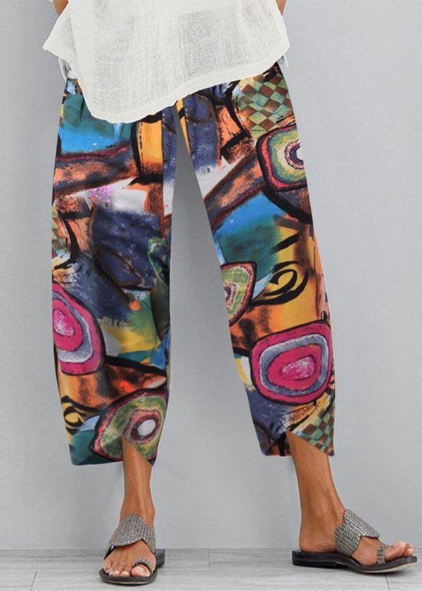 Cotton hemp printed elastic large size Capris - Image 3