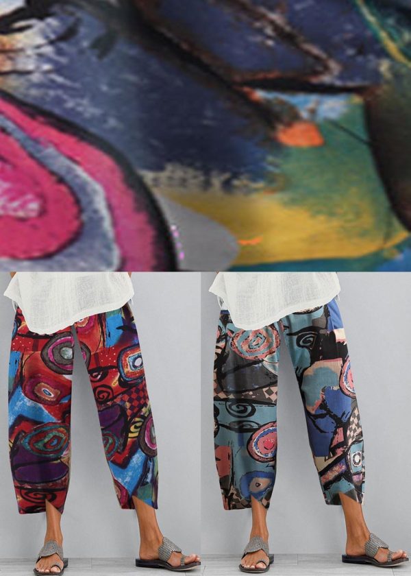 Cotton hemp printed elastic large size Capris - Image 5