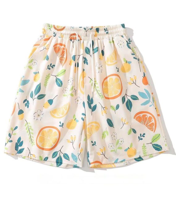 Cozy Apricot Print Pockets Cotton Summer Mens Shorts