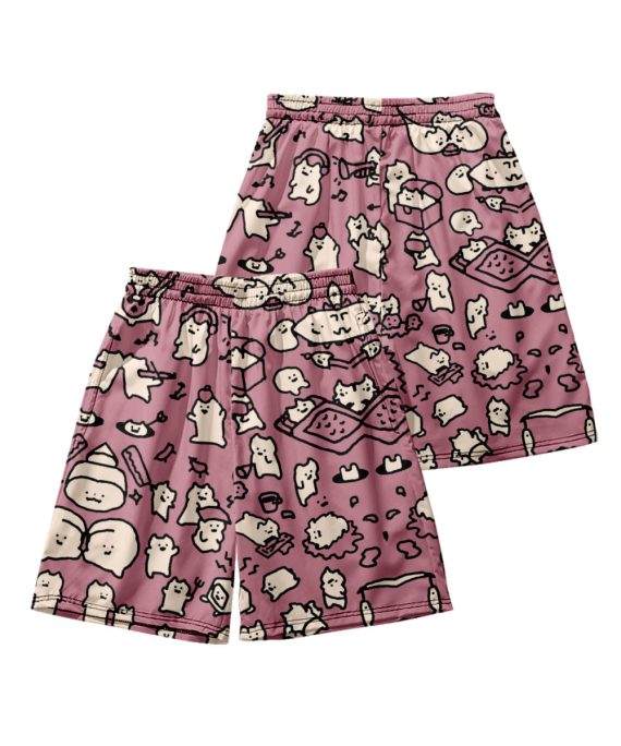 Cozy Pink Print Elastic Waist Cotton Men Beach Shorts Summer