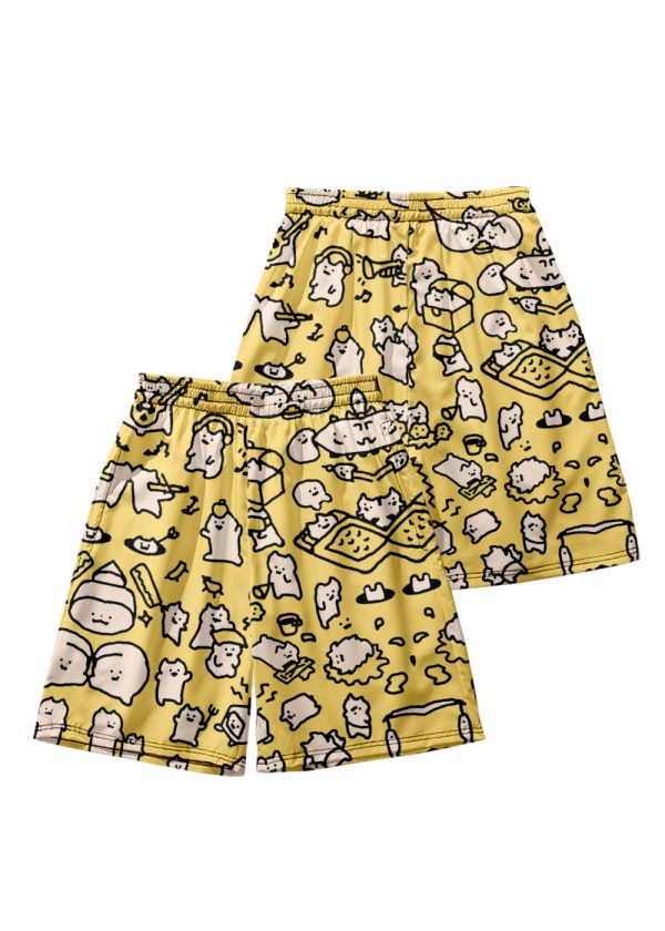 Cozy Pink Print Elastic Waist Cotton Men Beach Shorts Summer - Image 2