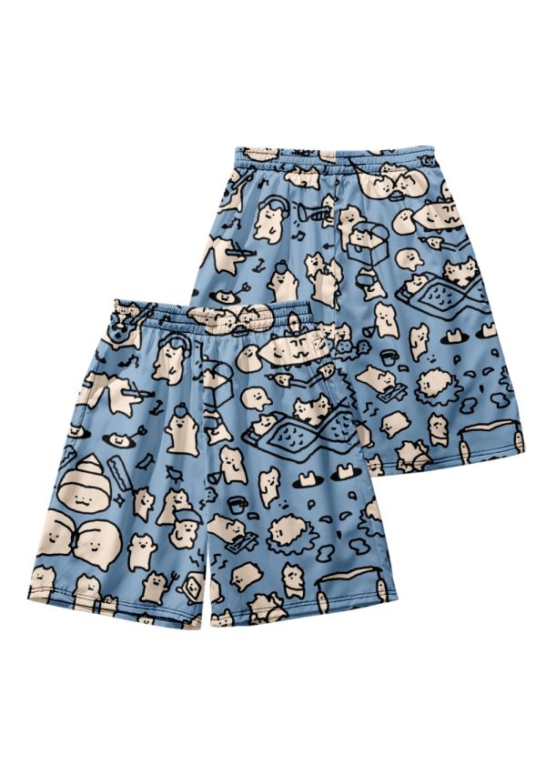 Cozy Pink Print Elastic Waist Cotton Men Beach Shorts Summer - Image 3