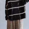 Cozy black striped knit top silhouette o neck trendy plus size fall sweaters
