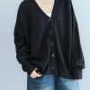 Cozy black sweater tops plus size clothing fall knitwear v neck
