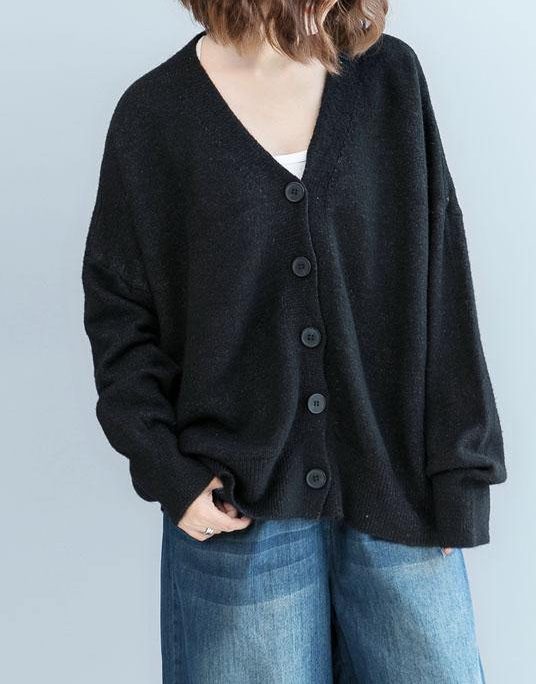 Cozy black sweater tops plus size clothing fall knitwear v neck