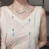 Cute Blue Stainless Steel Turquoise Beads Sweater Pendant Necklace