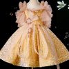 Cute Champagne Tulle Patchwo Girls Long Dresses Summer