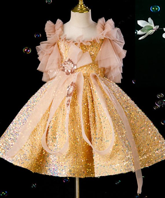 Cute Champagne Tulle Patchwo Girls Long Dresses Summer