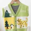 Cute Green V Neck Button Patchwork Knit Baby Waistcoat Sleeveless