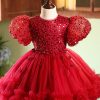 Cute Mulberry O-Neck Ruffled Tulle Kids Maxi Dresses Short Sleeve