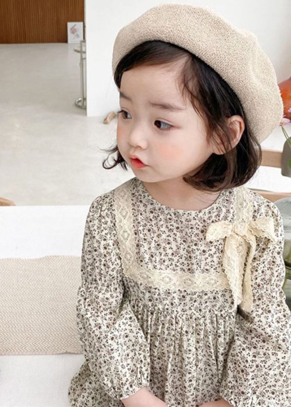 Cute O-Neck Print Lace Patchwork Bow Girls Mid Dress Long Sleeve - Image 5