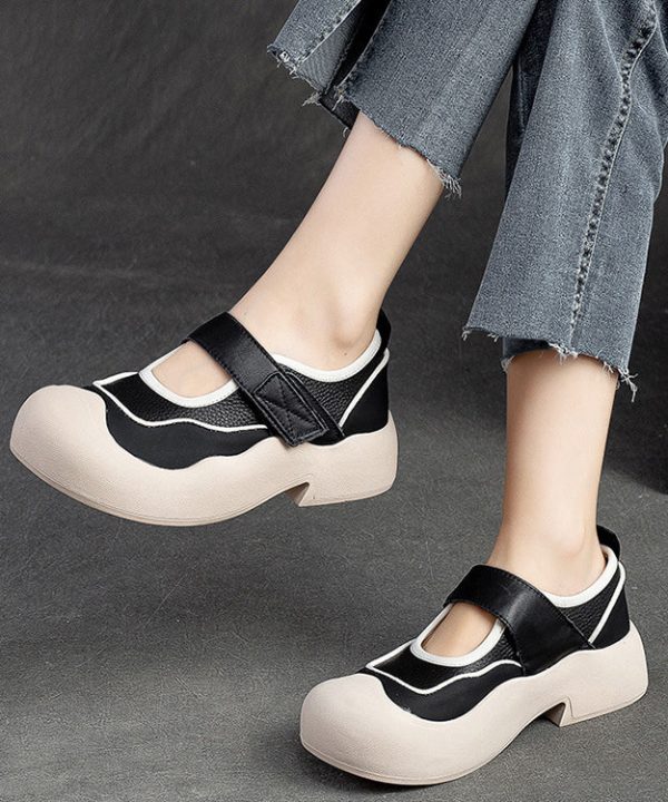 Cute Pink Splicing Buckle Strap Chunky Loafers Shoes - Image 2