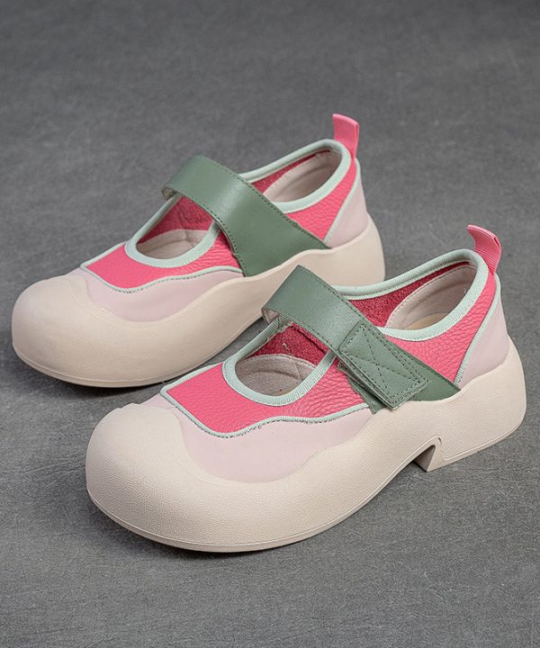 Cute Pink Splicing Buckle Strap Chunky Loafers Shoes - Image 5