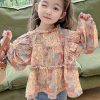 Cute Ruffled Print Cotton Girls Shirt Long Sleeve
