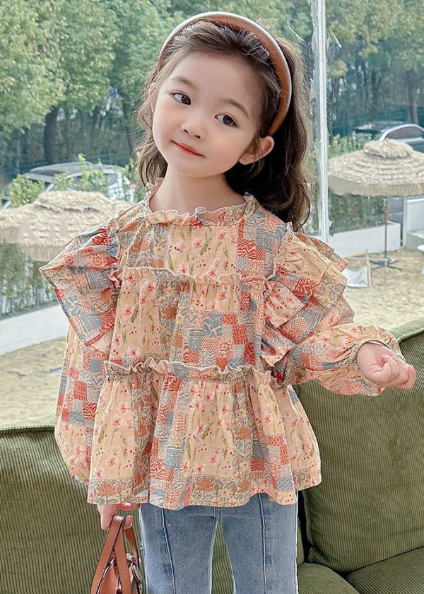 Cute Ruffled Print Cotton Girls Shirt Long Sleeve - Image 2