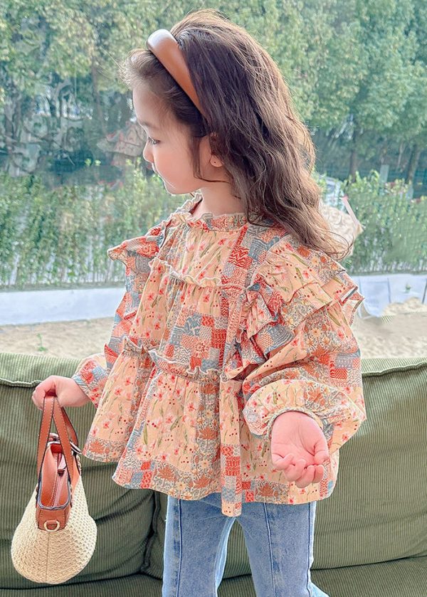 Cute Ruffled Print Cotton Girls Shirt Long Sleeve - Image 4