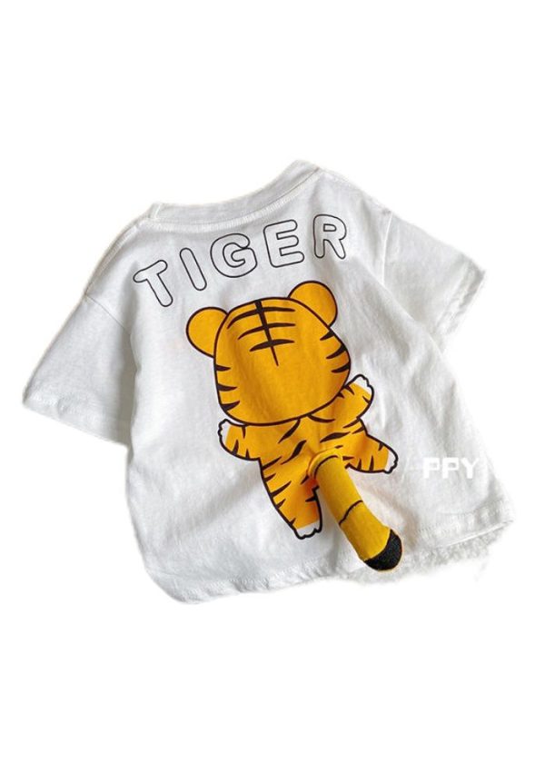 Cute White Tiger Animal Print Kids Top Summer - Image 5