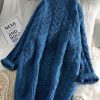 Cute blue Sweater outfits Street Style thick o neck baggy knit dresses
