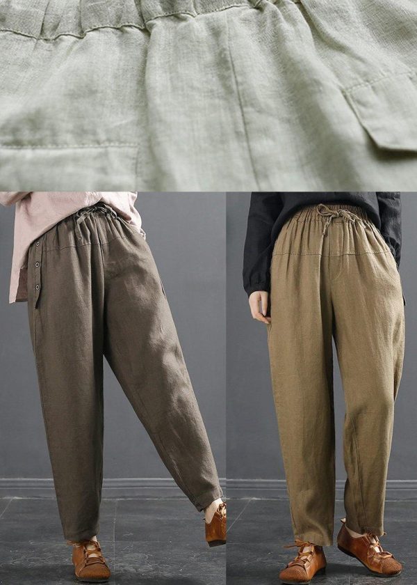 DIY Beige Trousers Spring Elastic Waist Shorts - Image 5