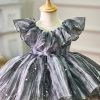 DIY Grey O-Neck Kids Maxi Dresses Short Sleeve