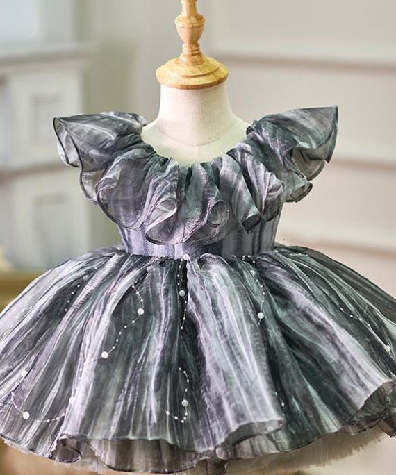 DIY Grey O-Neck Kids Maxi Dresses Short Sleeve