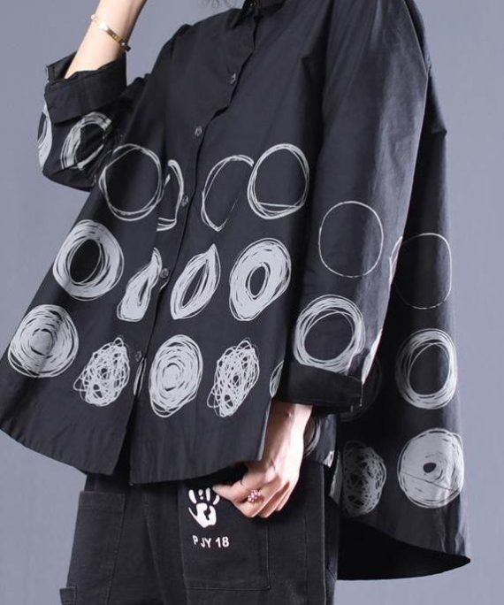 DIY Patchwork Shirts Black Dotted Blouses