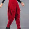 DIY Red Wrinkled Pockets Velvet Harem Pants Spring