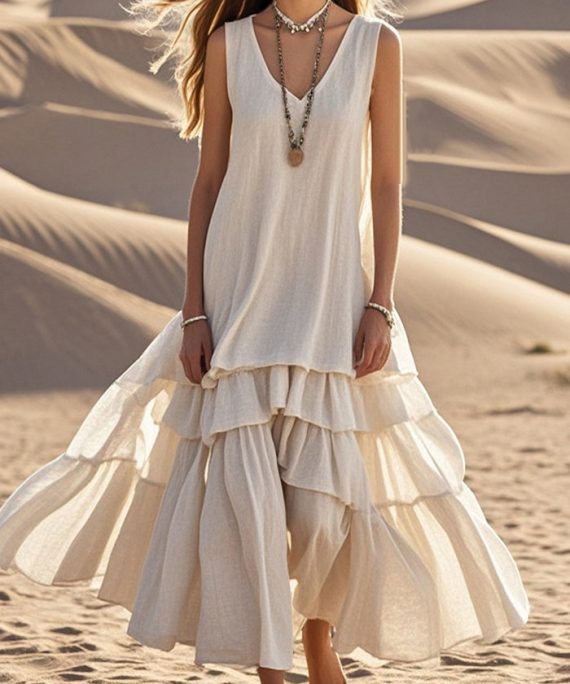 DIY White Exra Large Hem Cotton Maxi Dress Sleeveless